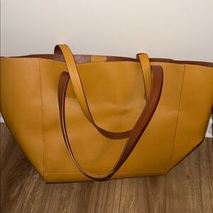 Tommy Bahama Yellow Leather Tote Bag with Brown Handles
